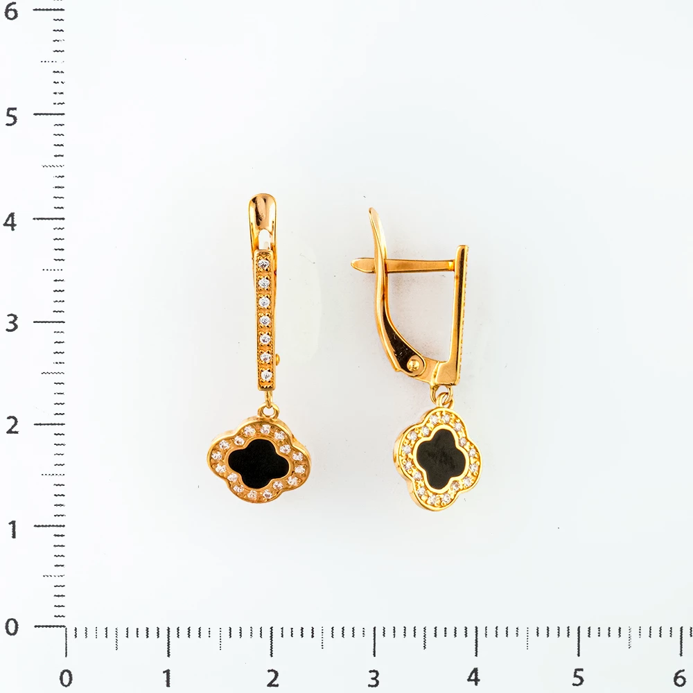 Серьги с ониксом из красного золота 585 пробы