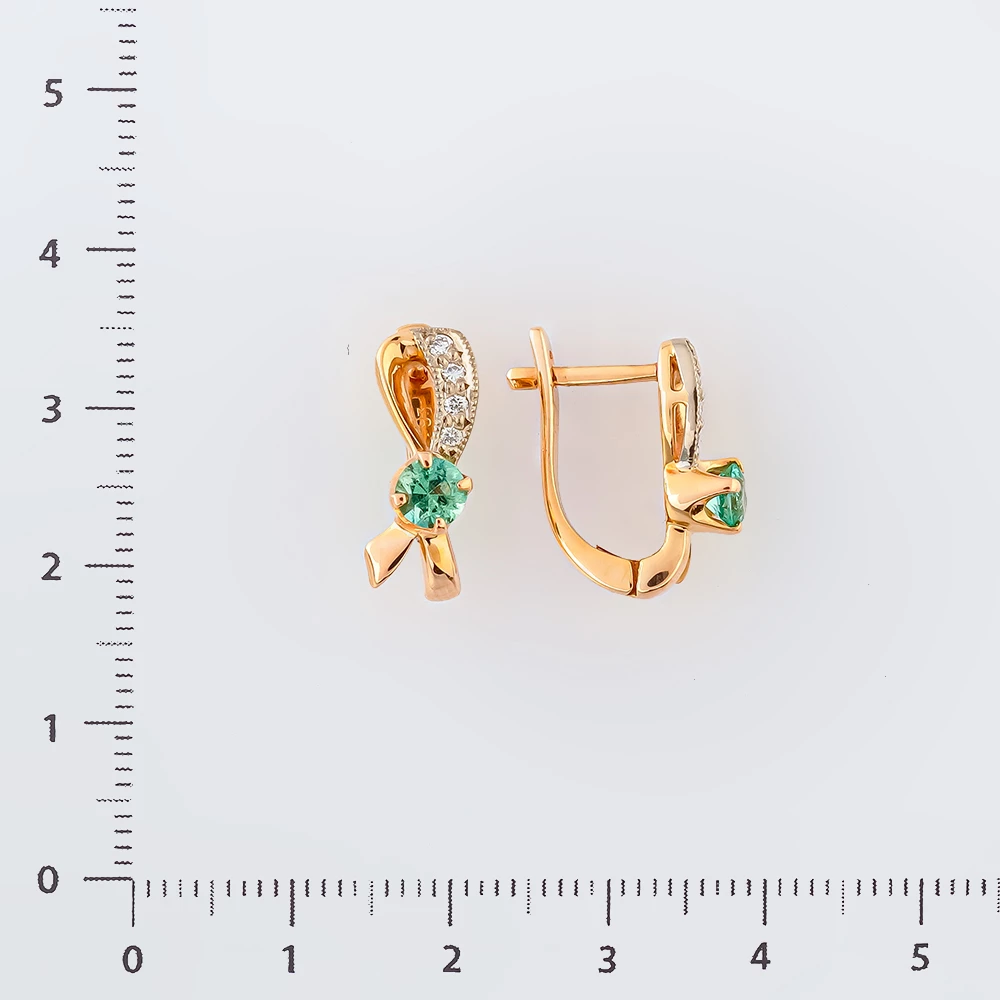 Серьги с изумрудом из желтого золота 585 пробы