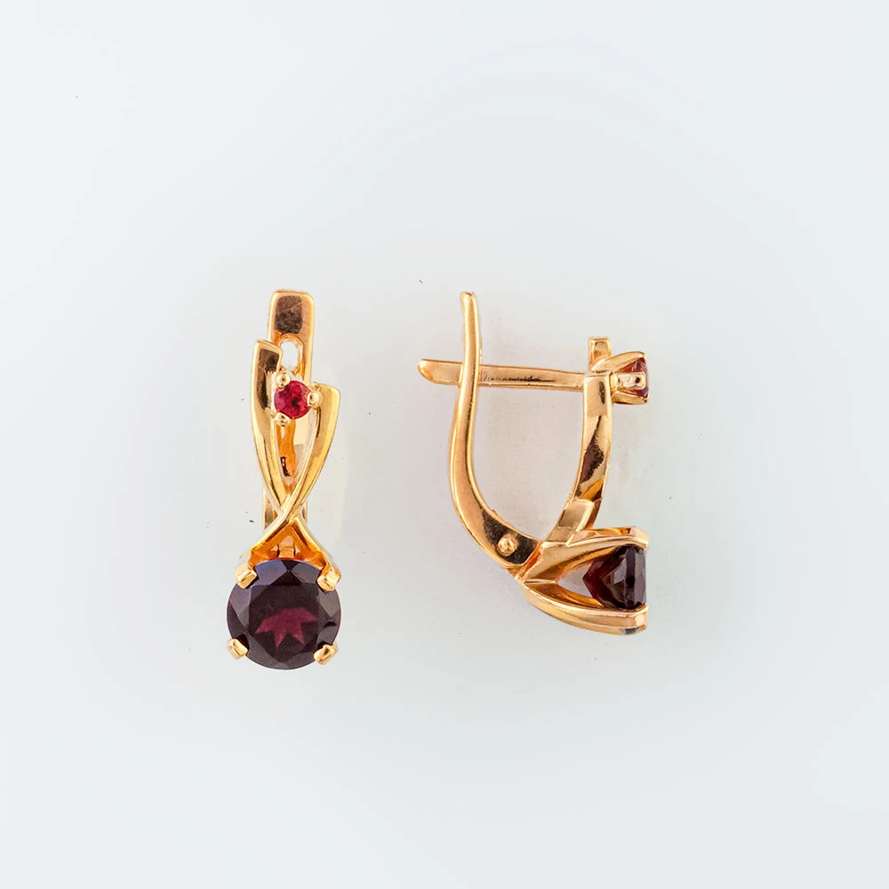 Серьги с гранатом из красного золота 585 пробы