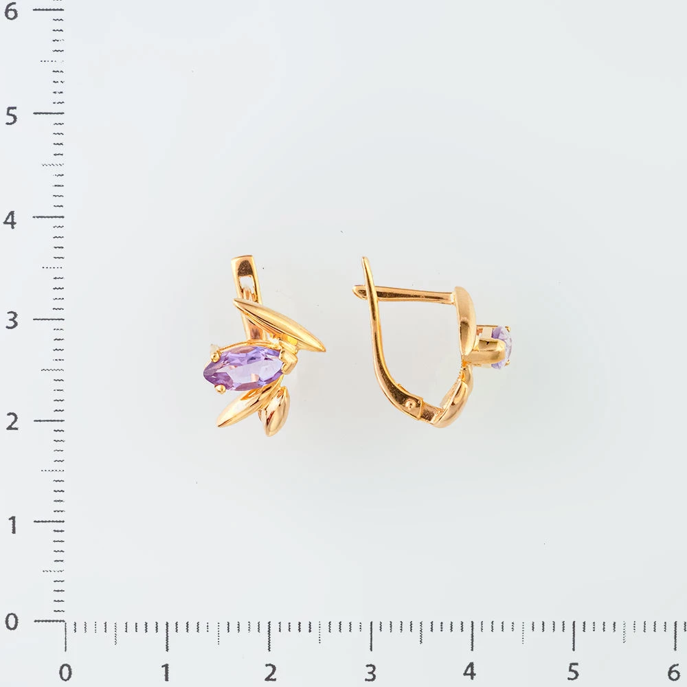 Серьги с аметистом из красного золота 585 пробы