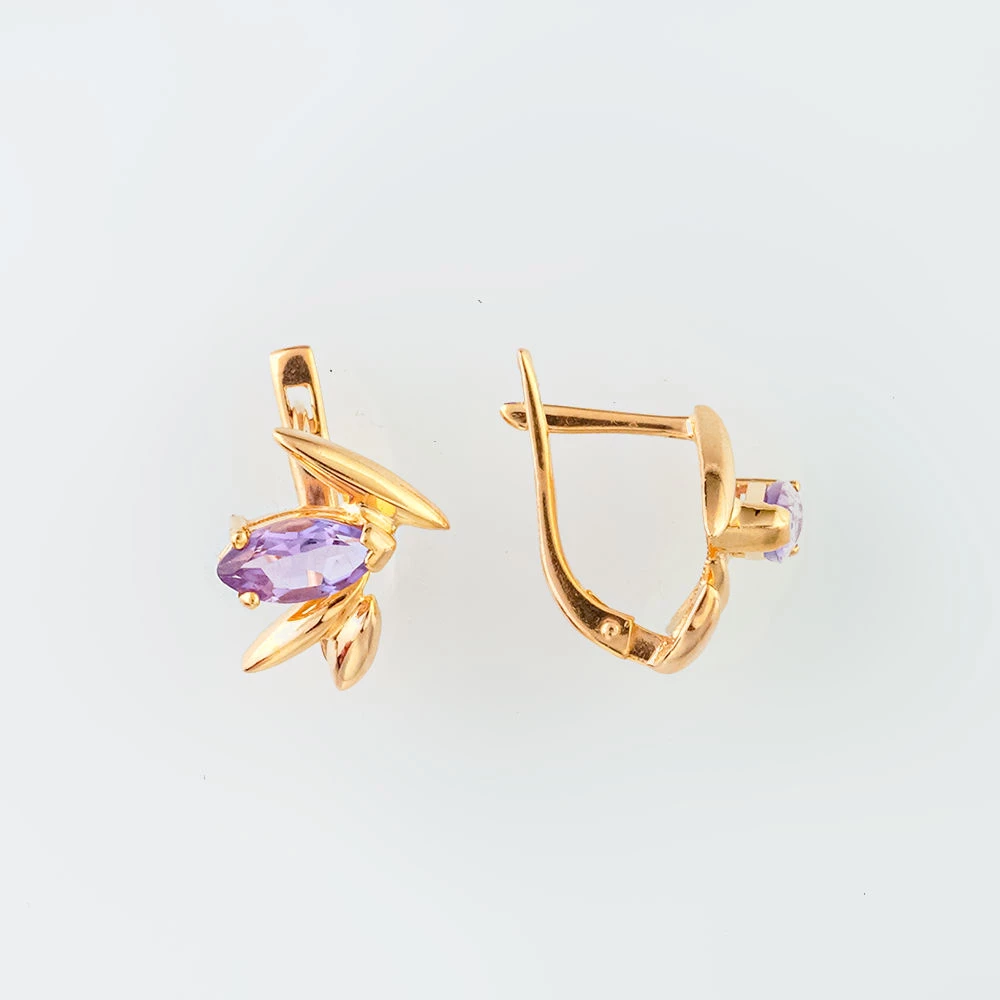 Серьги с аметистом из красного золота 585 пробы