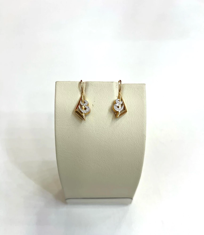 Серьги с фианитом из красного золота 585 пробы