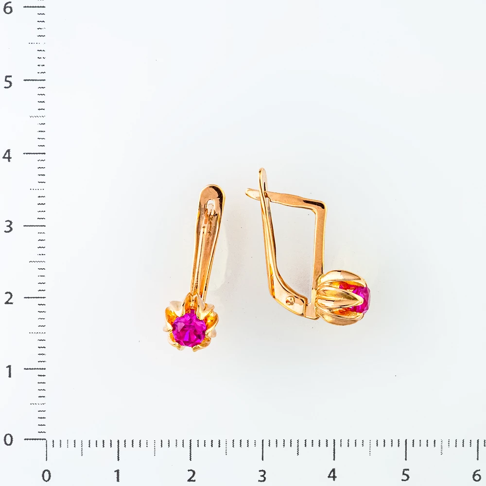 Серьги с фианитом из красного золота 583 пробы