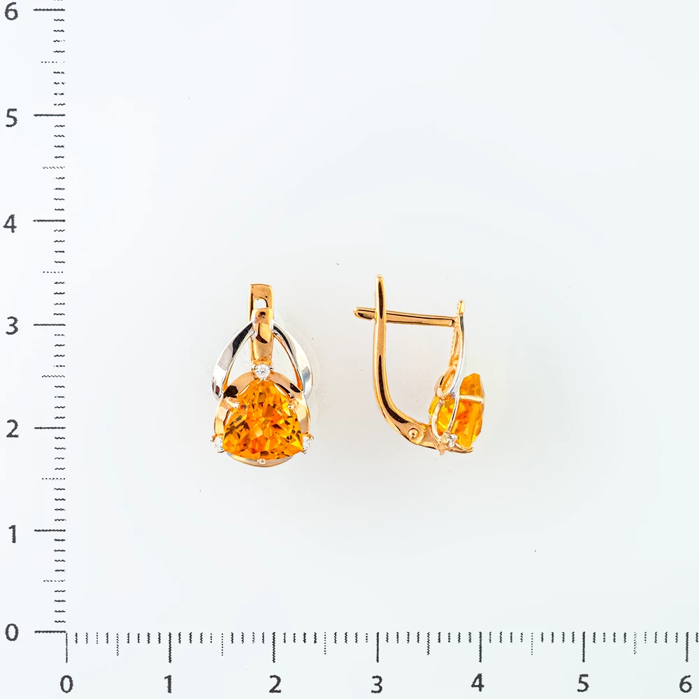 Серьги с цитрином из красного золота 585 пробы