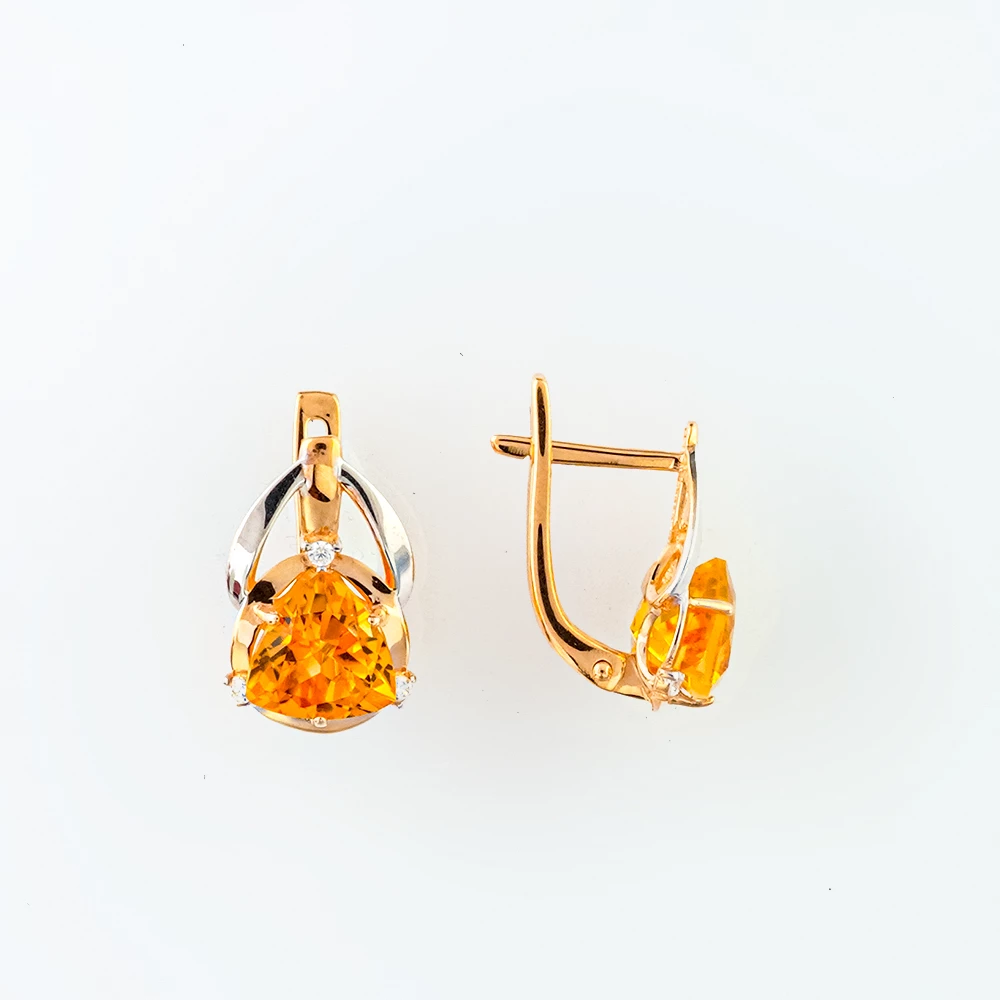 Серьги с цитрином из красного золота 585 пробы