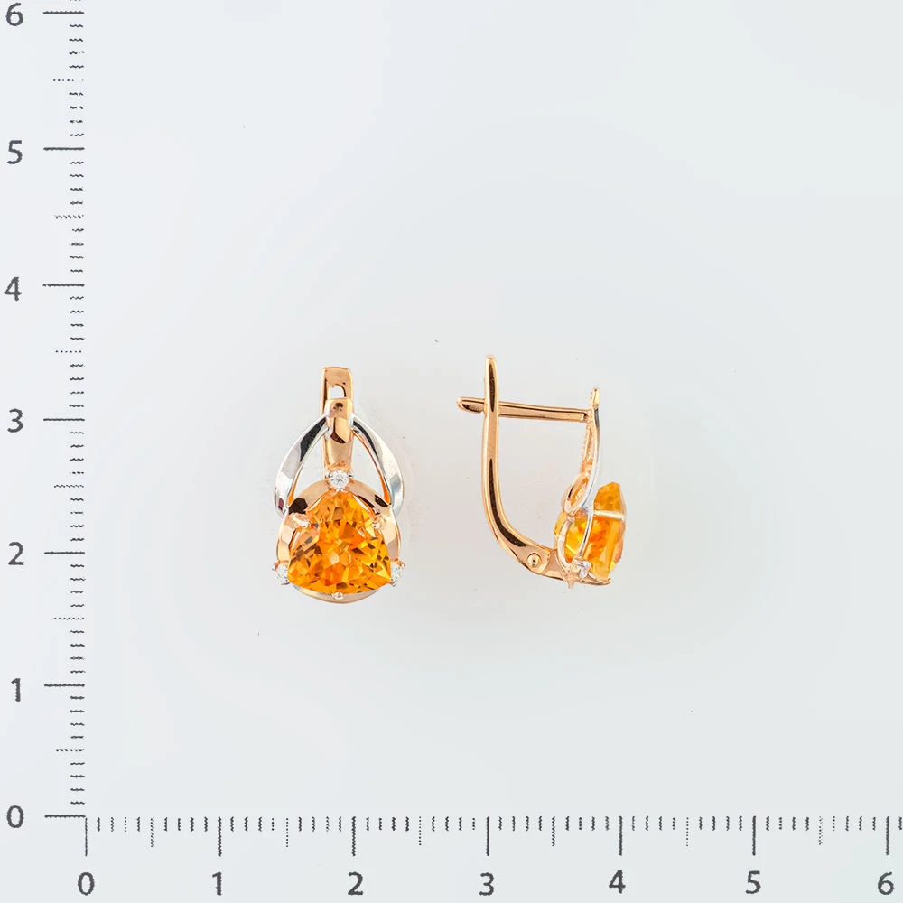 Серьги с цитрином из красного золота 585 пробы