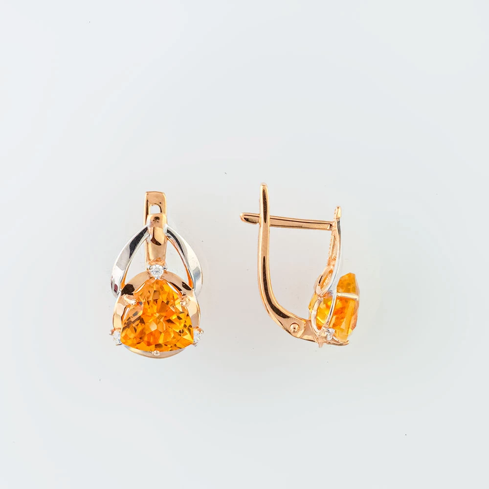 Серьги с цитрином из красного золота 585 пробы