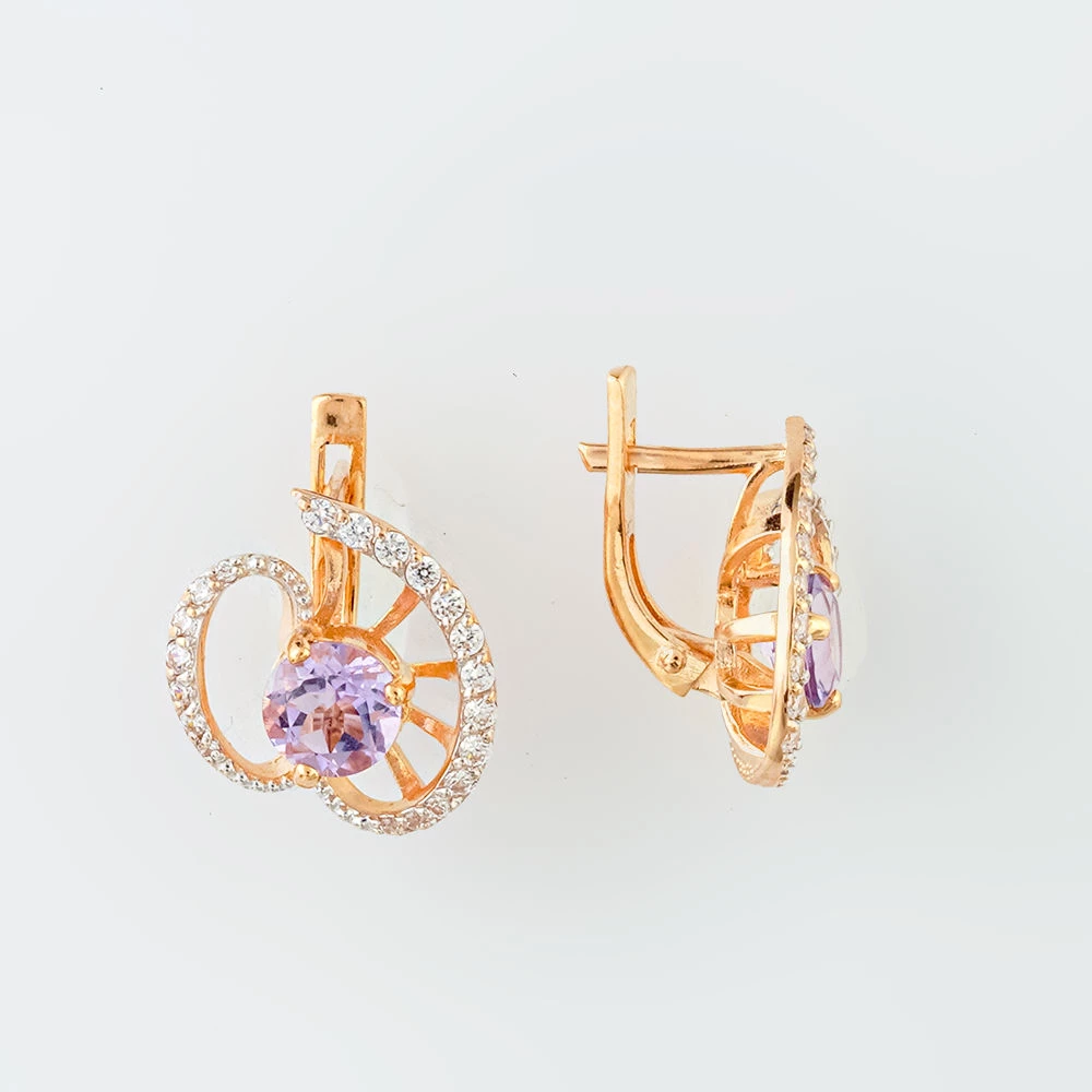 Серьги с аметистом из красного золота 585 пробы