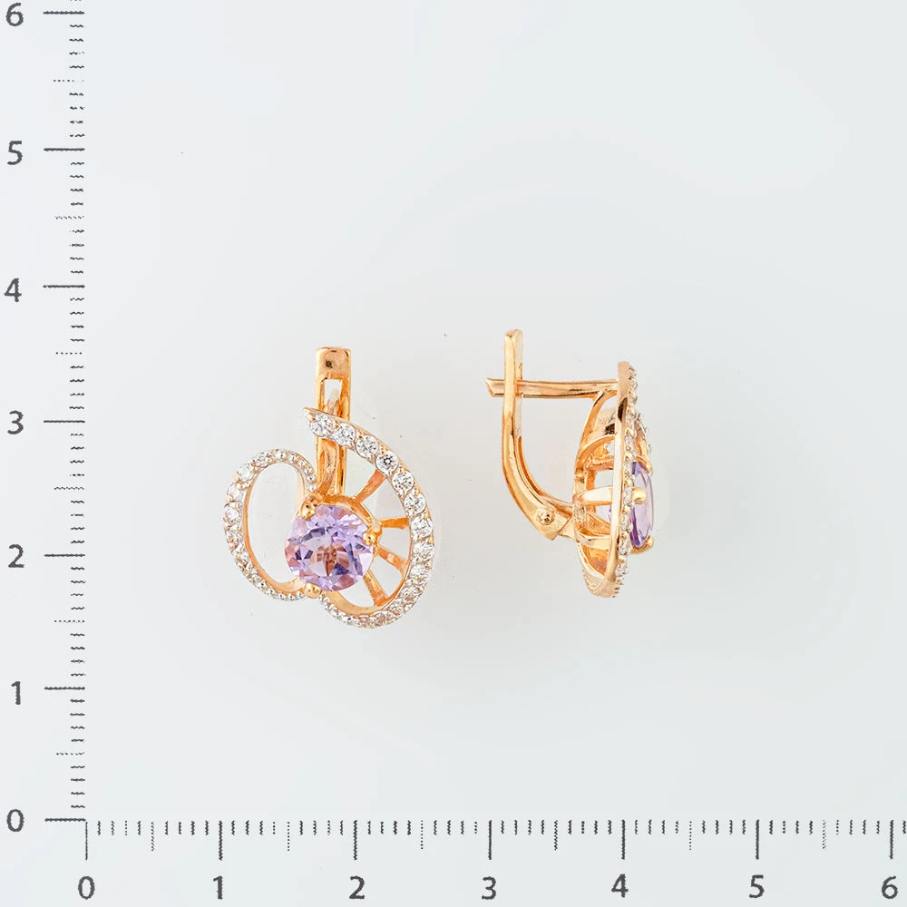 Серьги с аметистом из красного золота 585 пробы