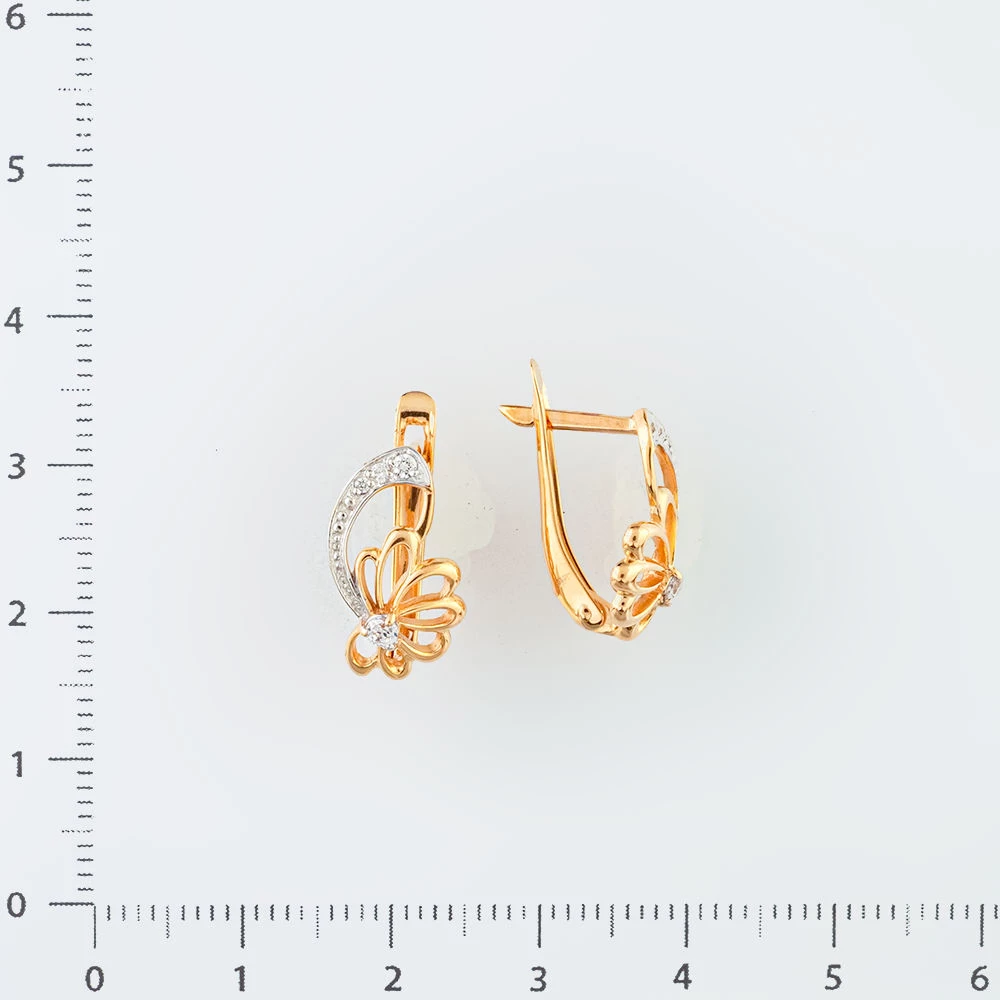 Серьги с фианитом из красного золота 585 пробы
