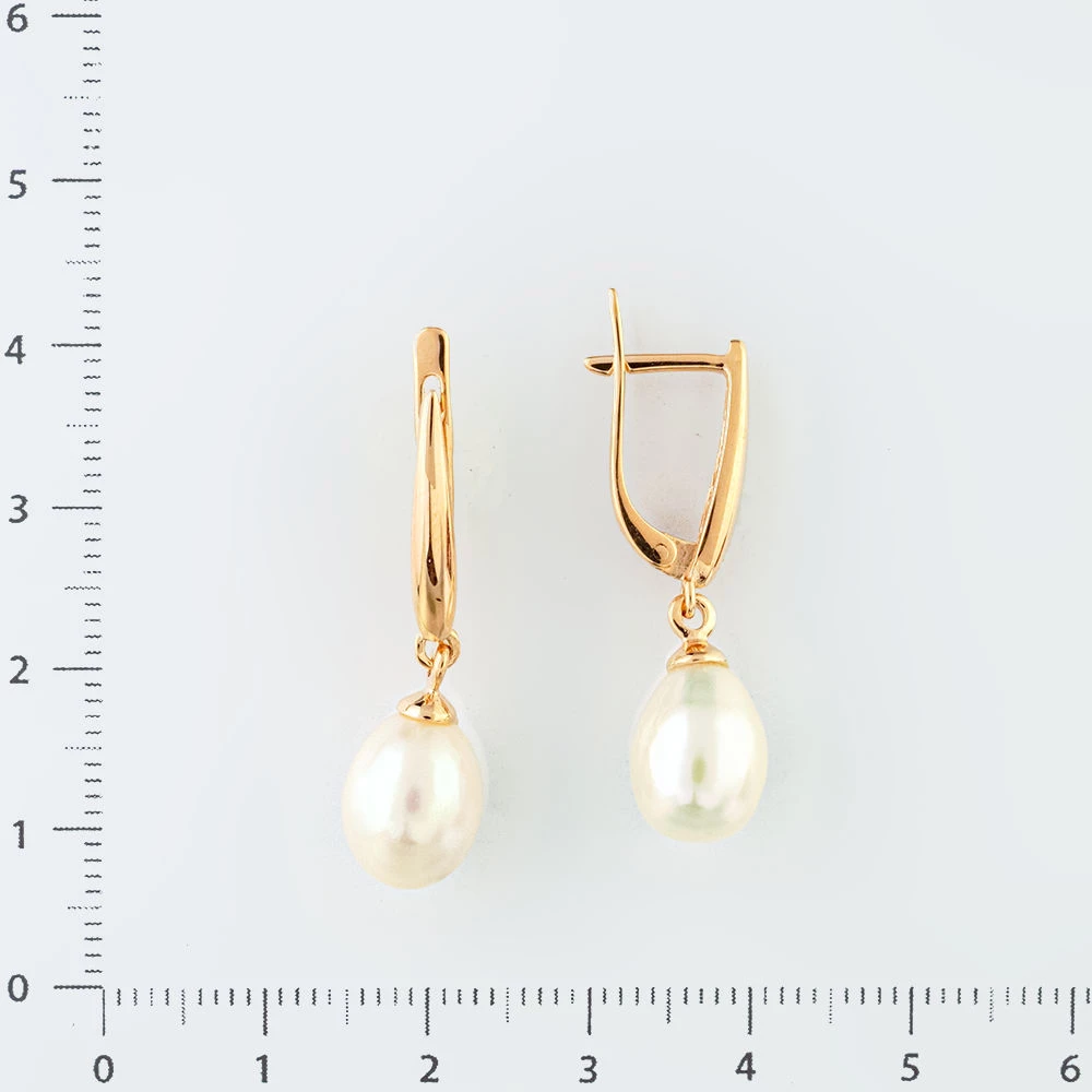 Серьги с культивированным жемчугом из красного золота 585 пробы