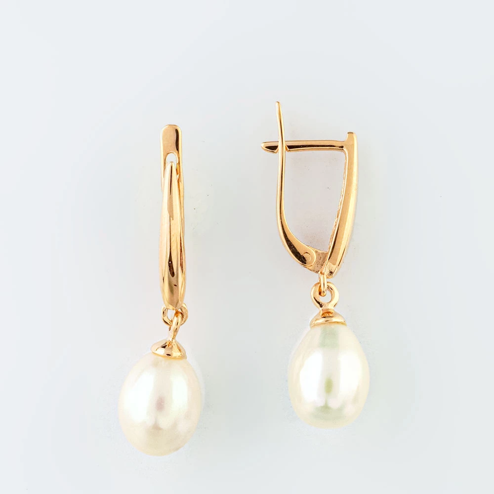 Серьги с культивированным жемчугом из красного золота 585 пробы