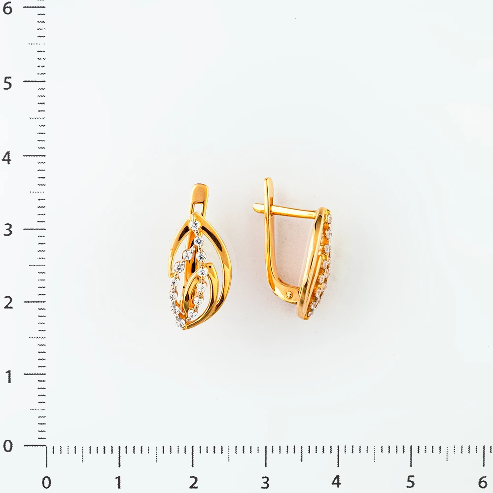 Серьги с фианитом из красного золота 585 пробы