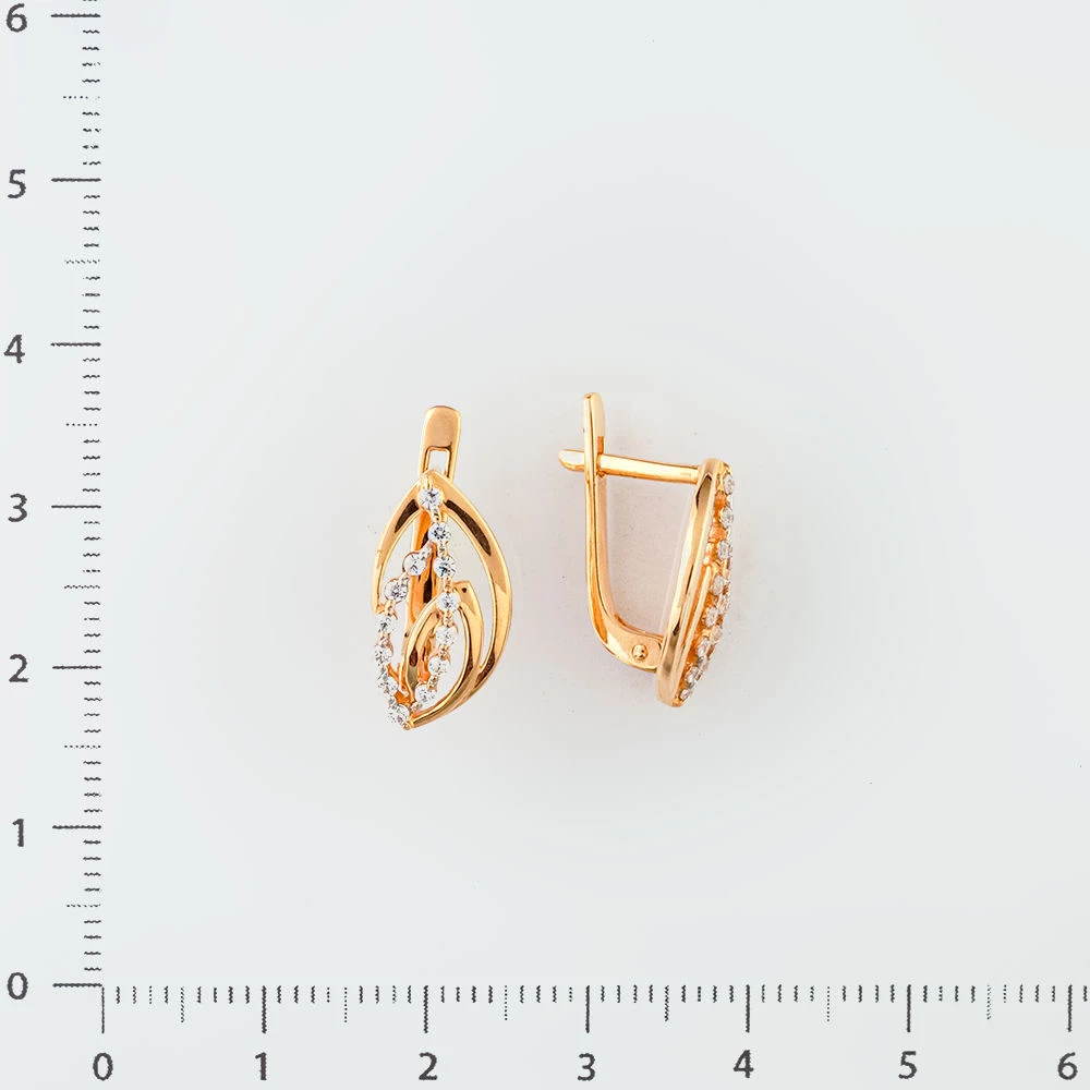 Серьги с фианитом из красного золота 585 пробы