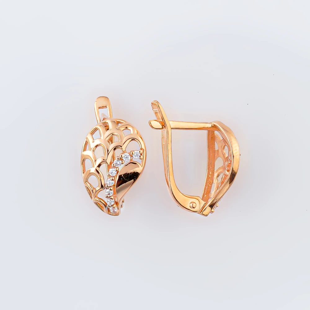 Серьги с фианитом из красного золота 585 пробы