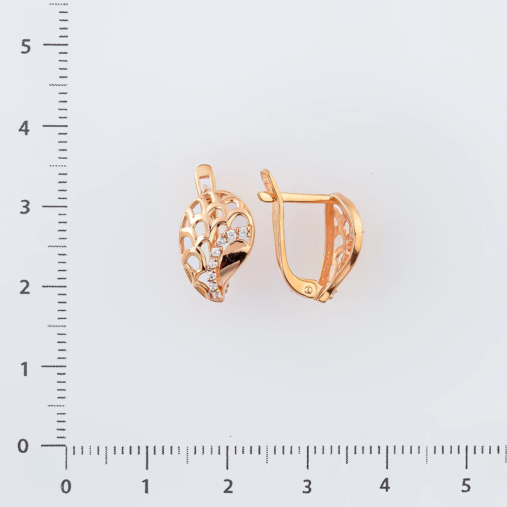 Серьги с фианитом из красного золота 585 пробы