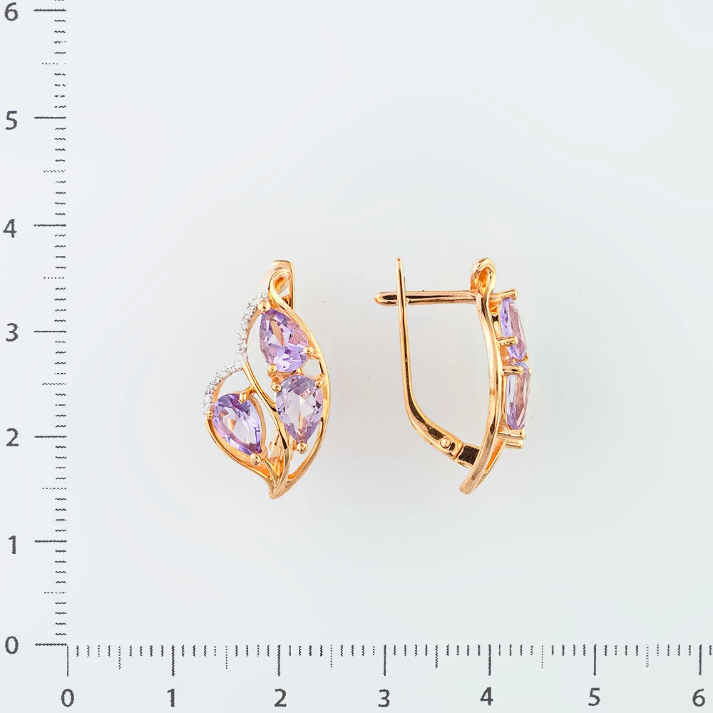 Серьги с аметистом из красного золота 585 пробы