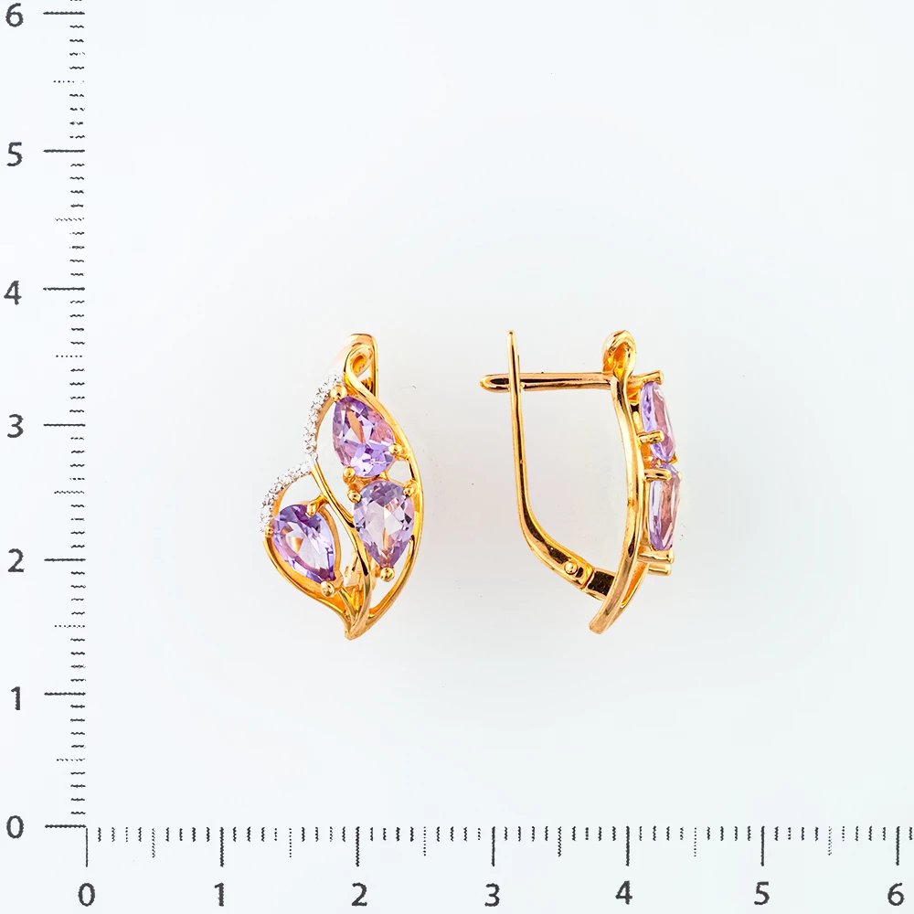 Серьги с аметистом из красного золота 585 пробы