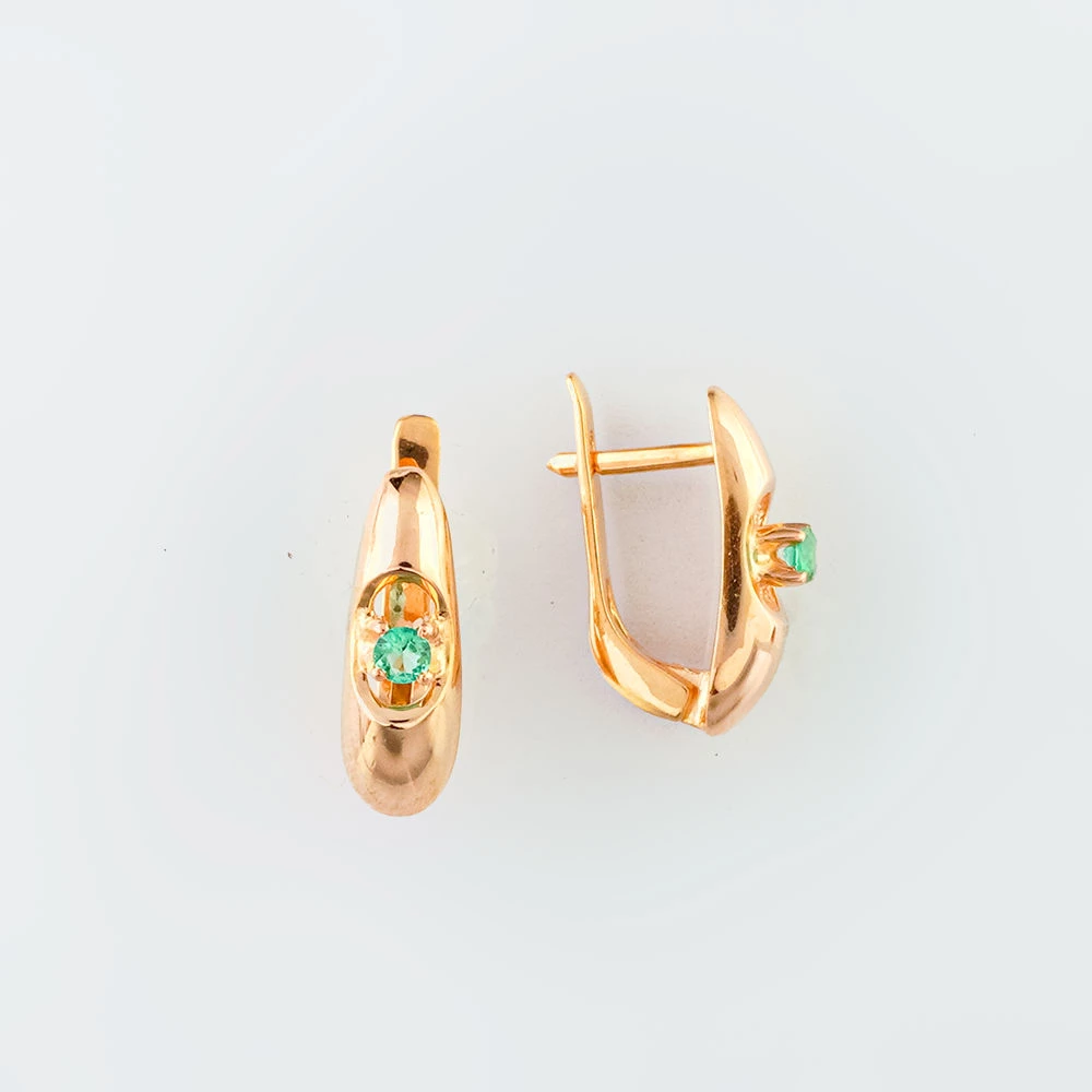 Серьги с изумрудом из красного золота 585 пробы
