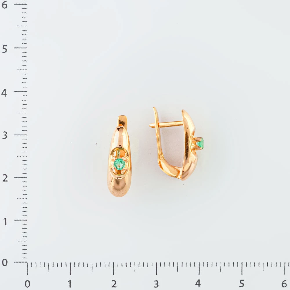 Серьги с изумрудом из красного золота 585 пробы