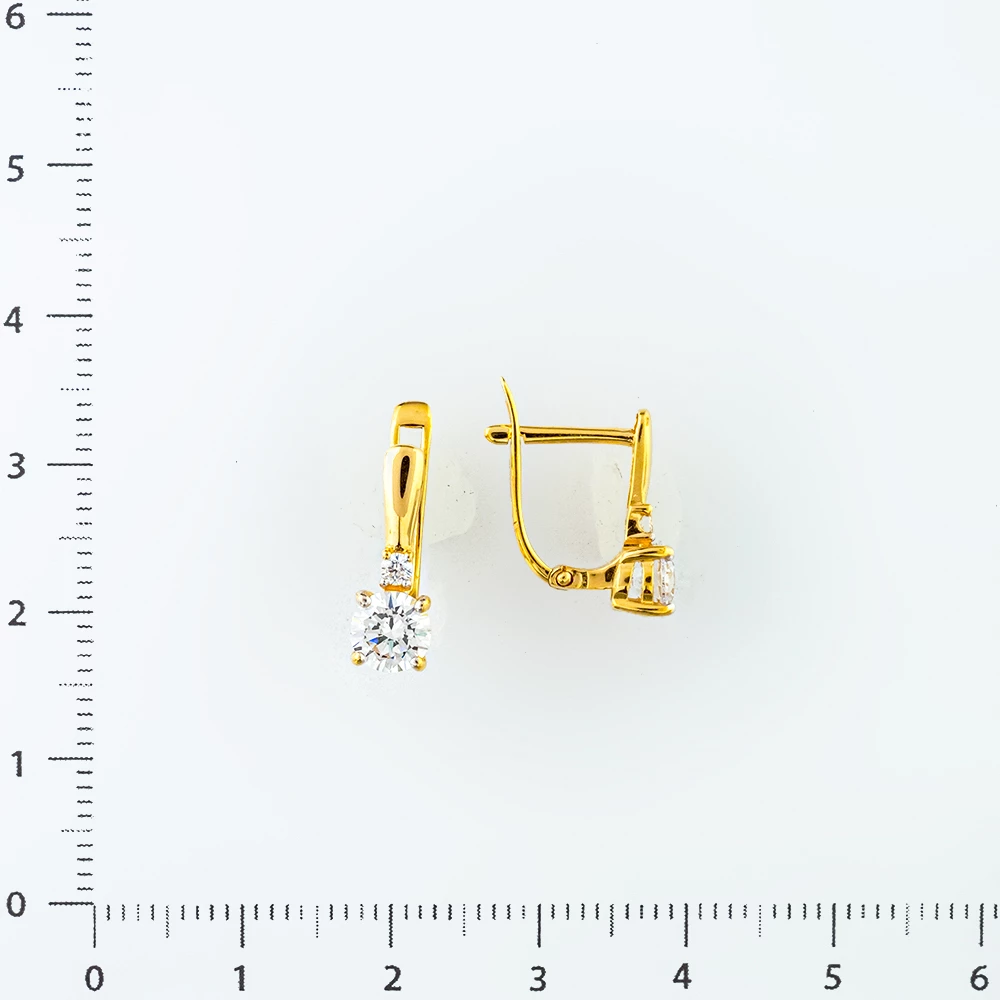 Серьги с фианитом из желтого золота 585 пробы
