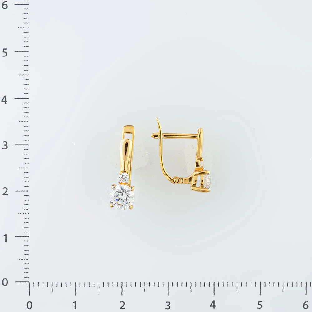 Серьги с фианитом из желтого золота 585 пробы