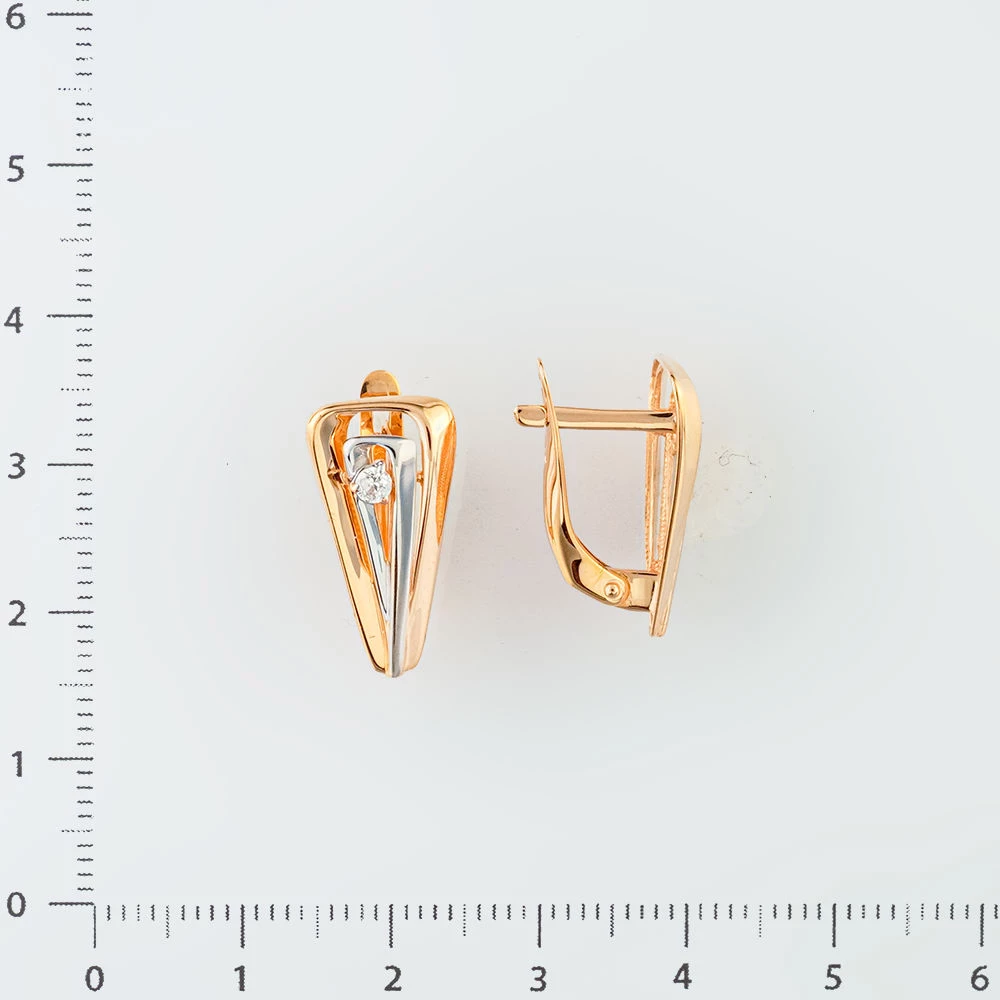 Серьги с фианитом из красного золота 585 пробы