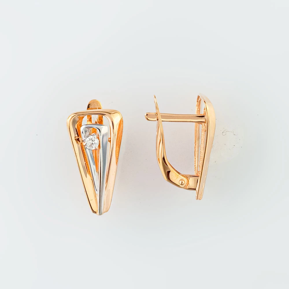 Серьги с фианитом из красного золота 585 пробы