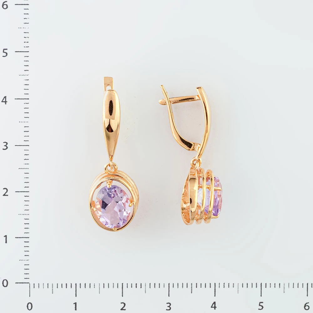 Серьги с аметистом из красного золота 585 пробы