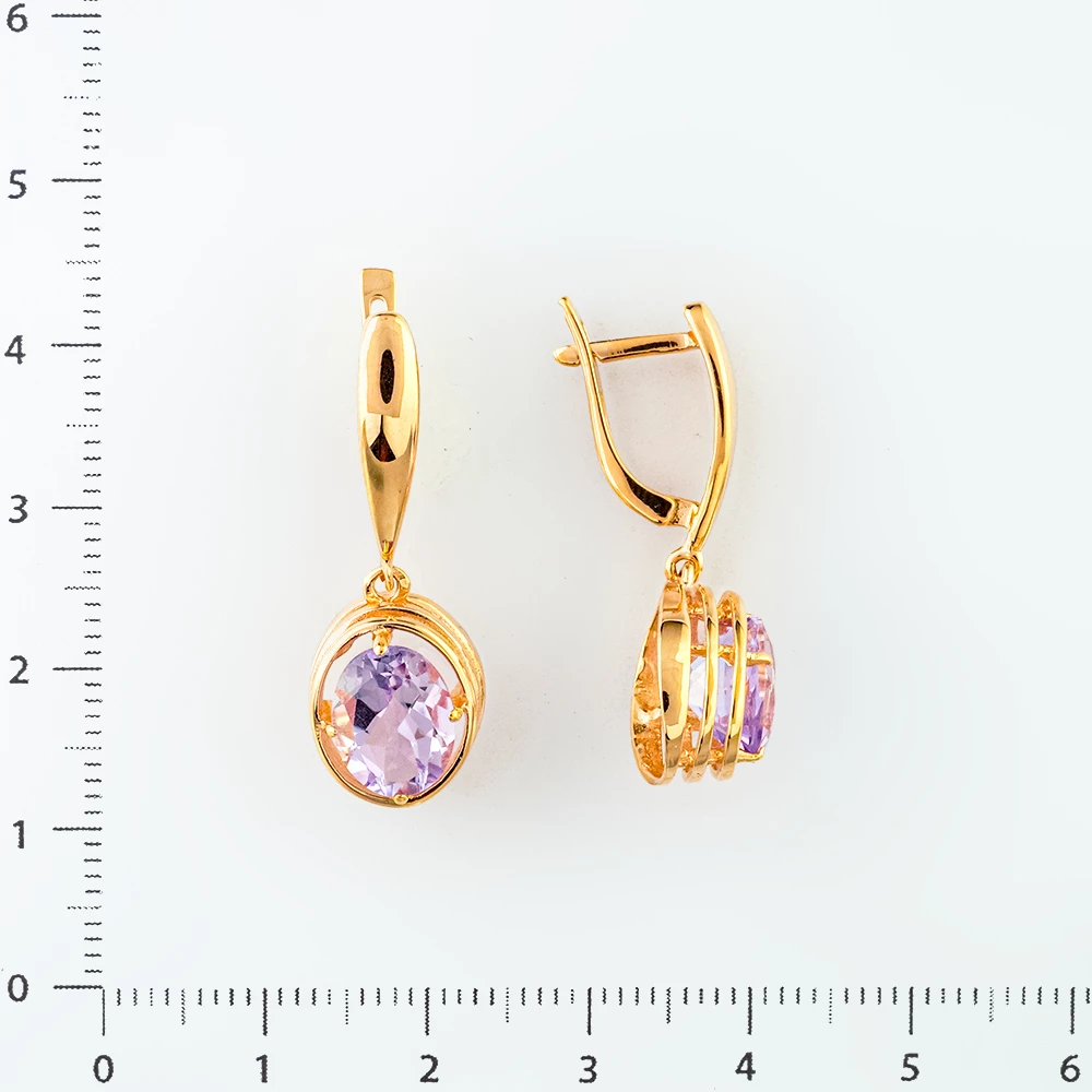 Серьги с аметистом из красного золота 585 пробы