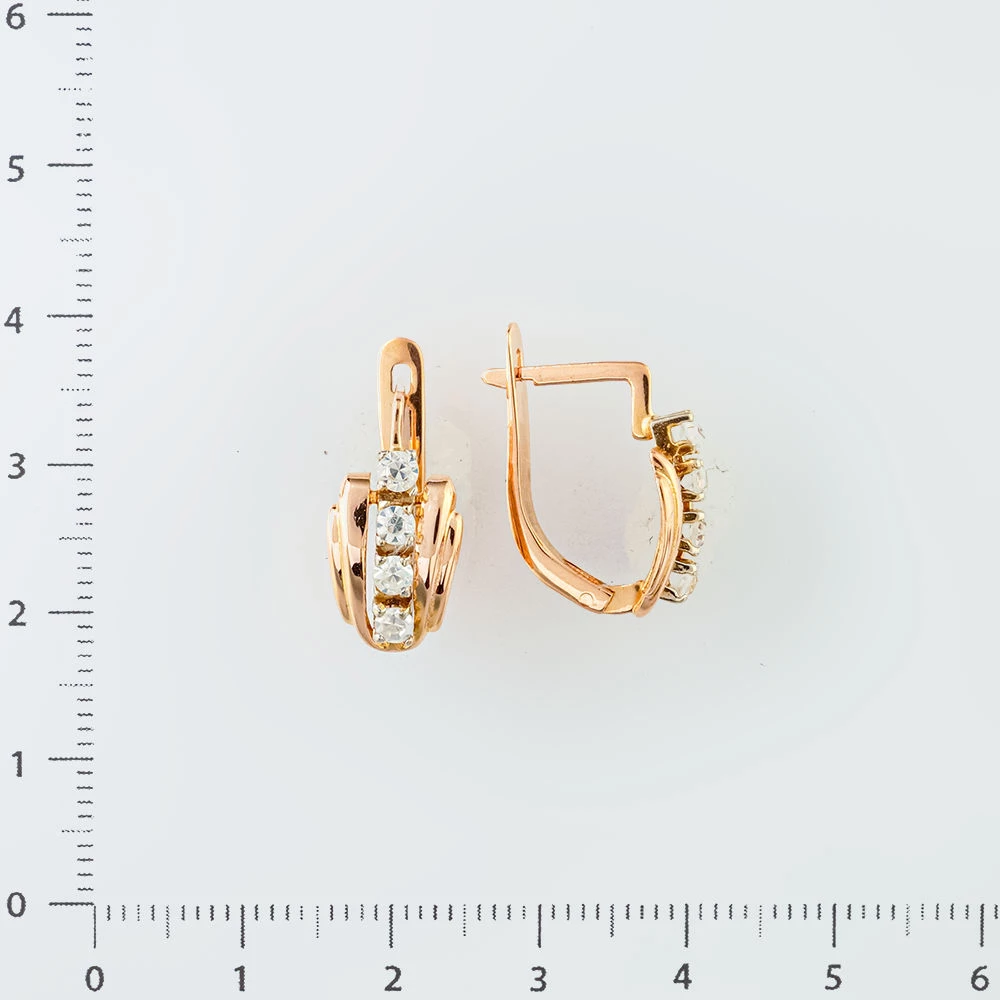 Серьги с фианитом из красного золота 585 пробы