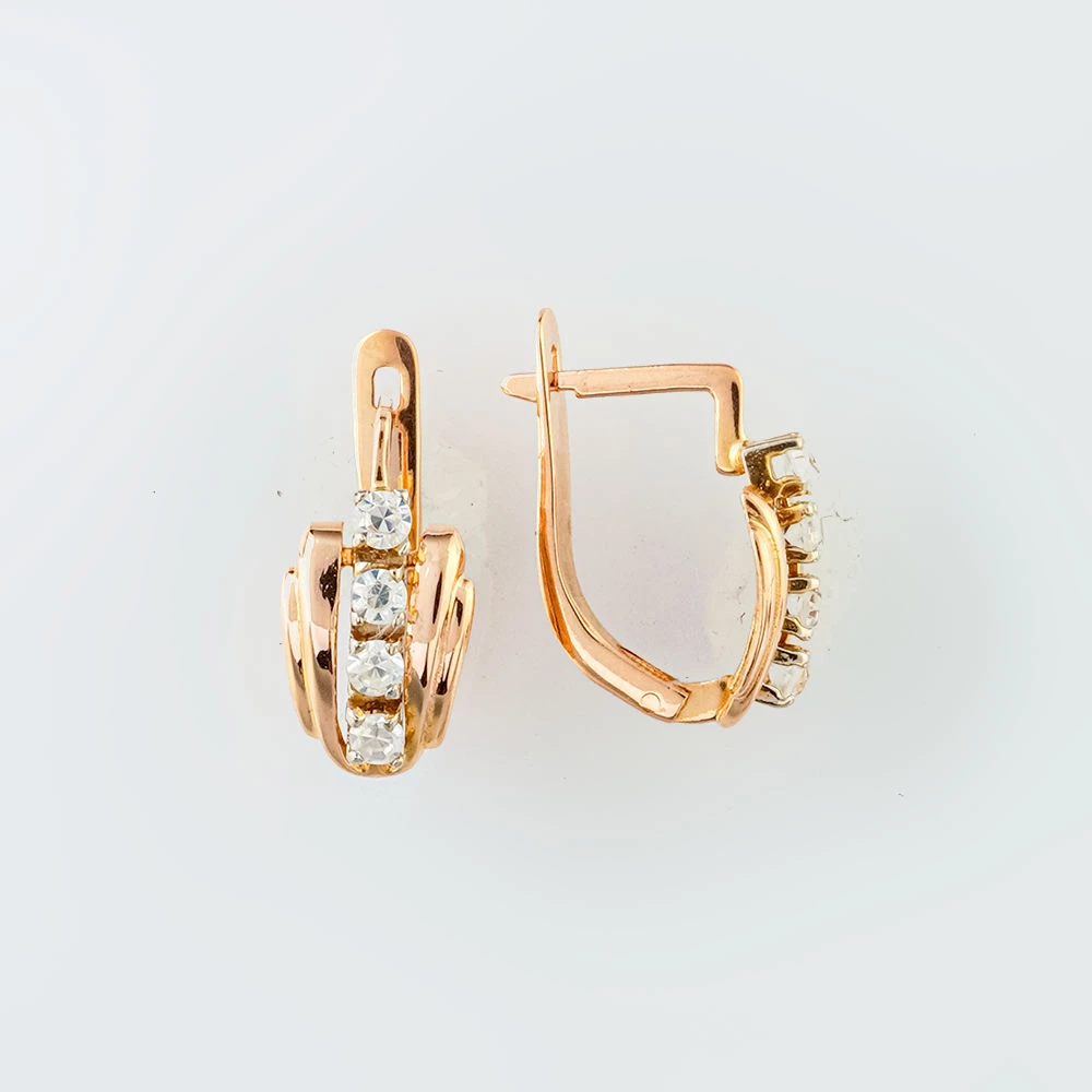 Серьги с фианитом из красного золота 585 пробы