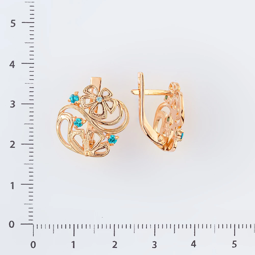 Серьги с фианитом из красного золота 585 пробы