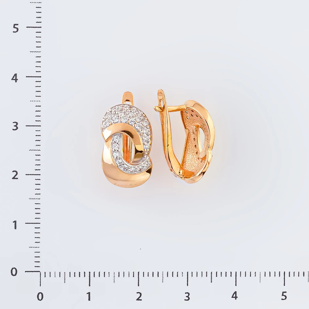 Серьги с фианитом из красного золота 585 пробы