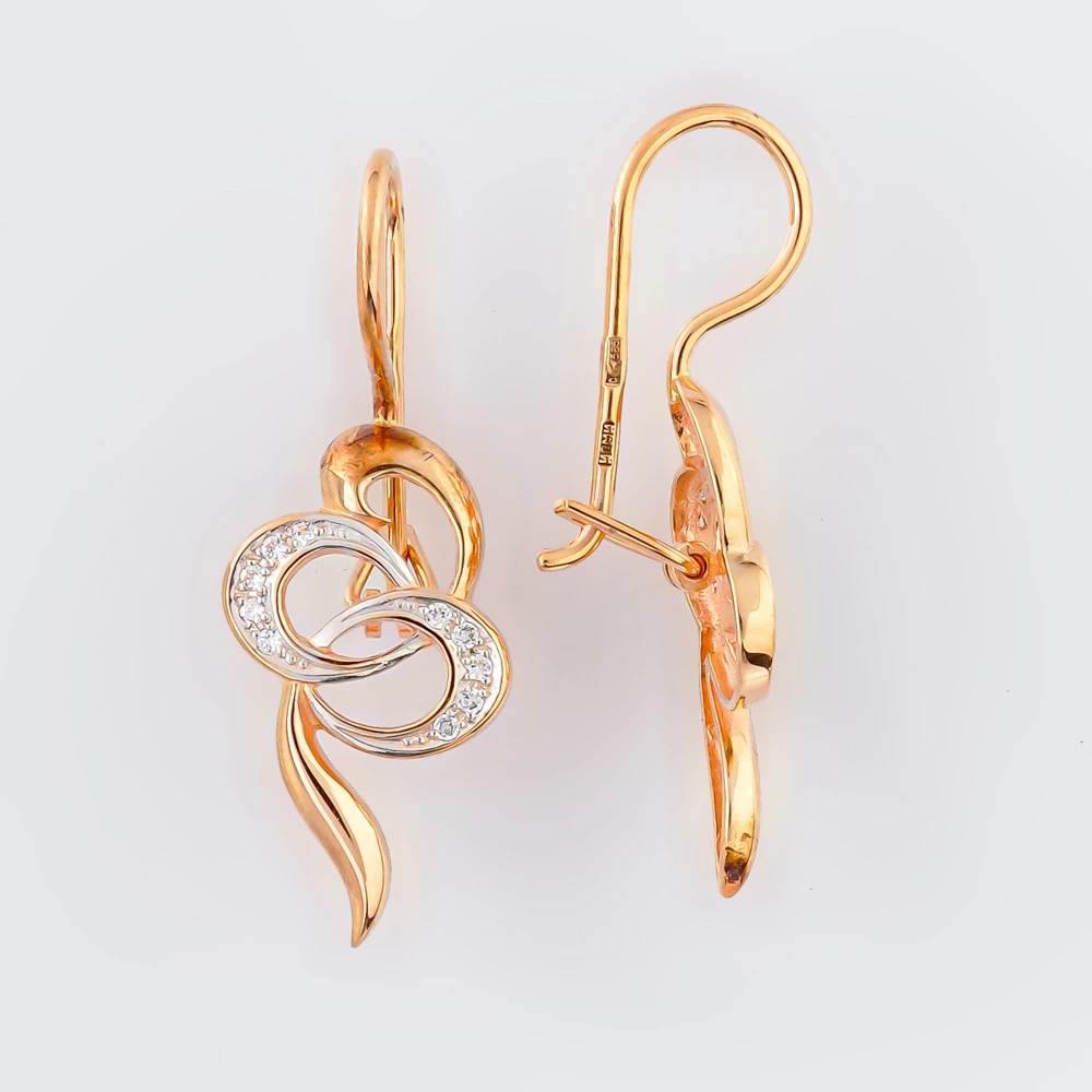 Серьги с фианитом из красного золота 585 пробы