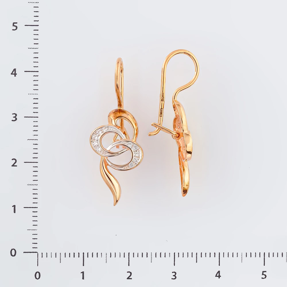 Серьги с фианитом из красного золота 585 пробы