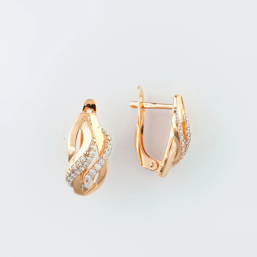Серьги с фианитом из красного золота 585 пробы