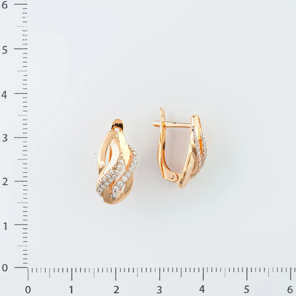 Серьги с фианитом из красного золота 585 пробы