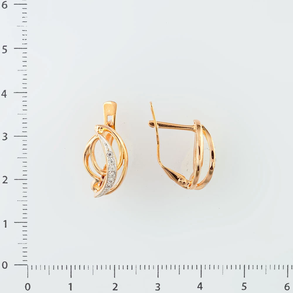 Серьги с фианитом из красного золота 585 пробы