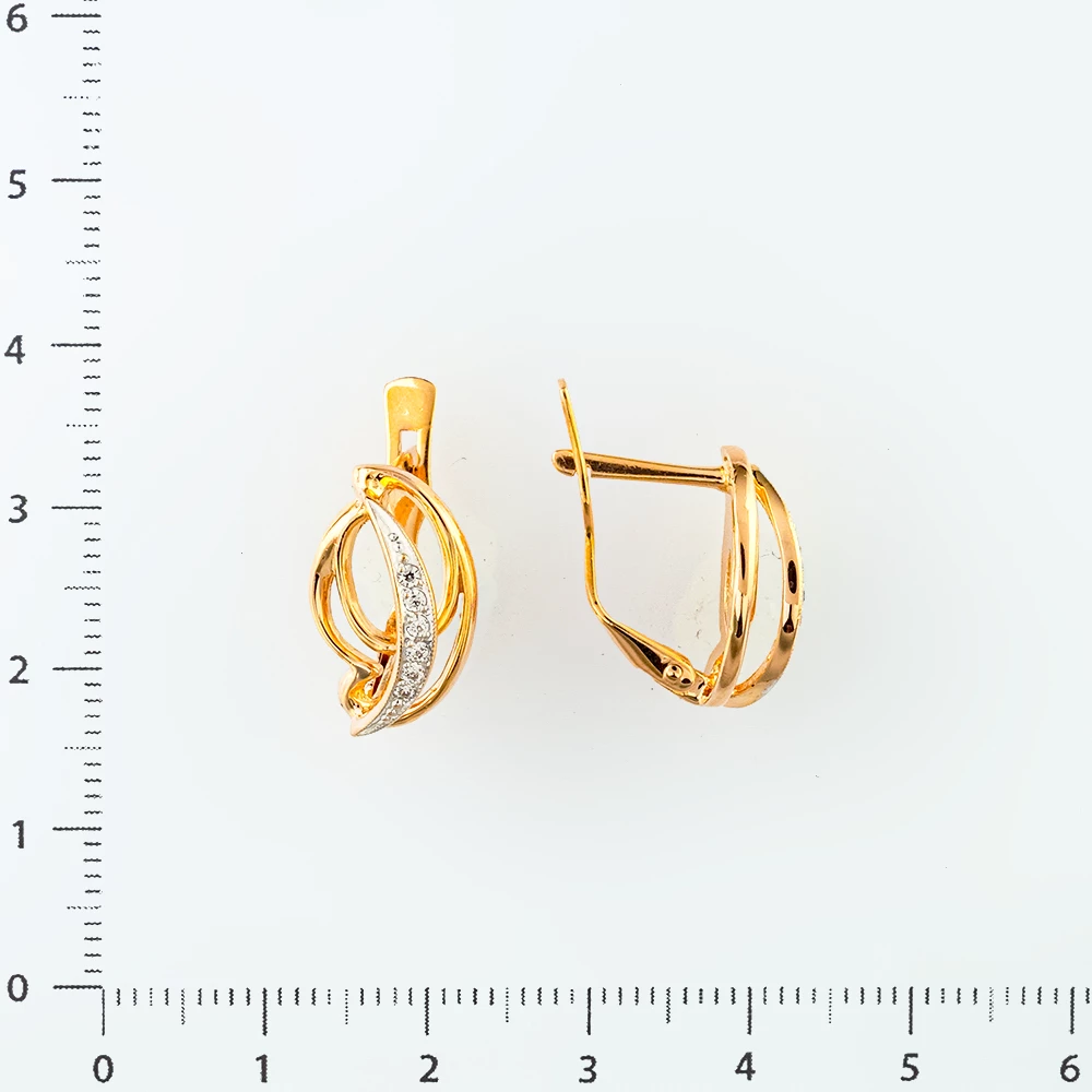 Серьги с фианитом из красного золота 585 пробы