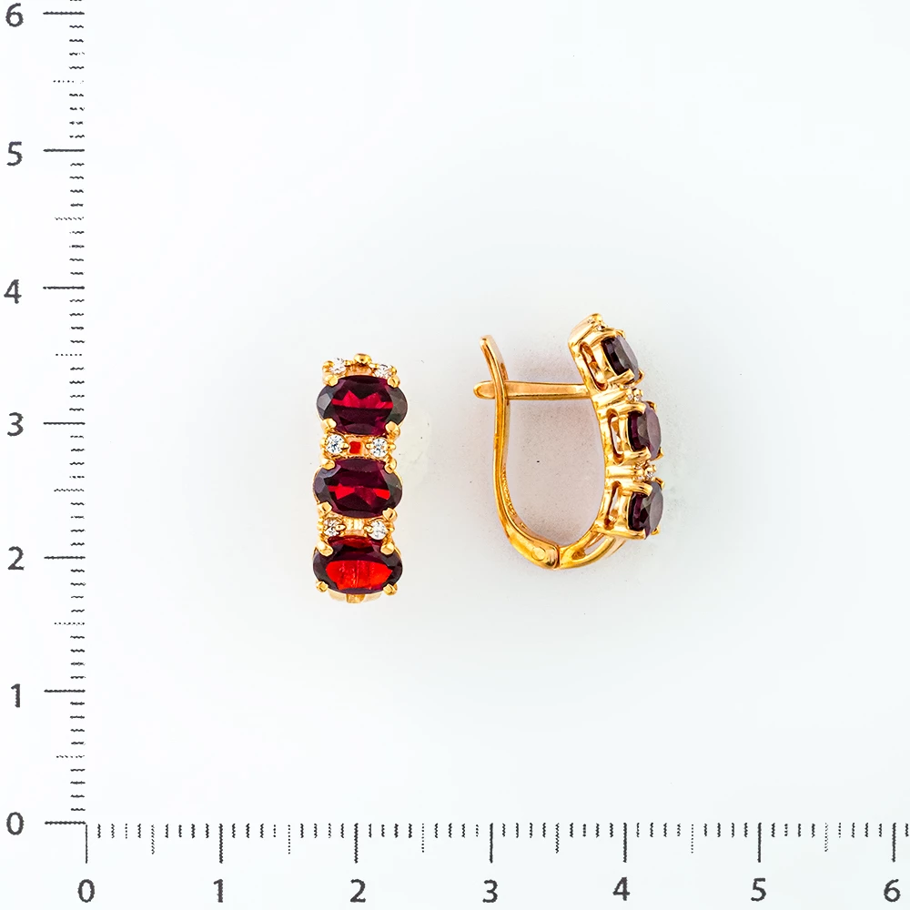 Серьги с гранатом из красного золота 585 пробы