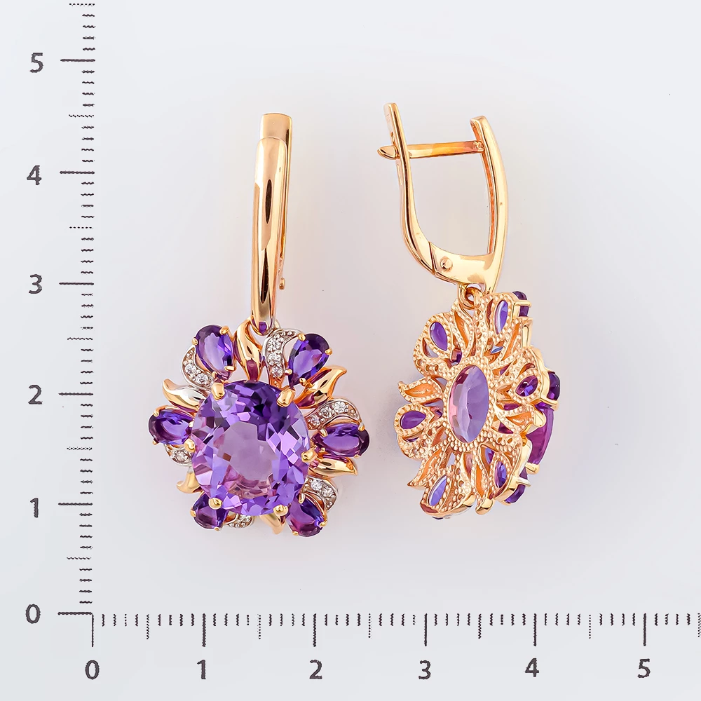 Серьги с аметистом из красного золота 585 пробы