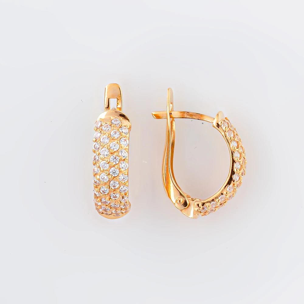 Серьги с фианитом из красного золота 585 пробы