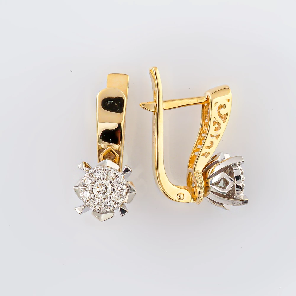 Серьги с бриллиантом из желтого золота 585 пробы