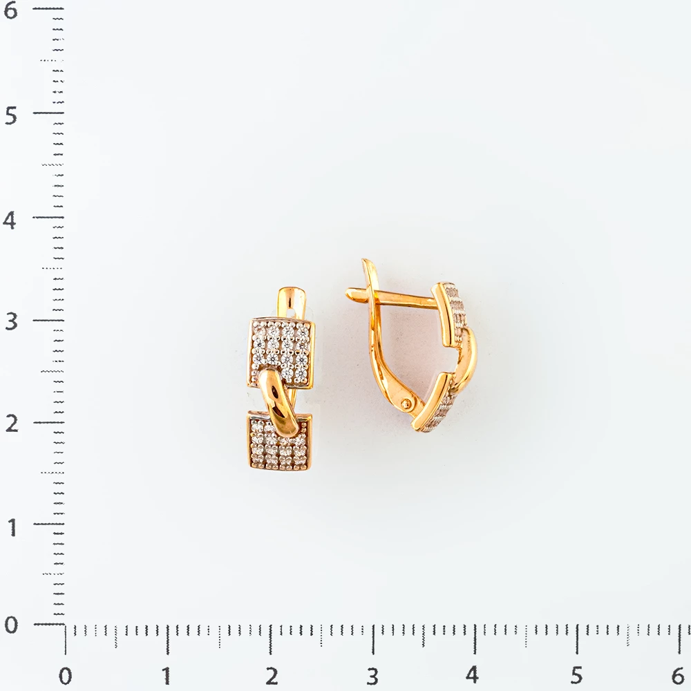Серьги с фианитом из красного золота 585 пробы