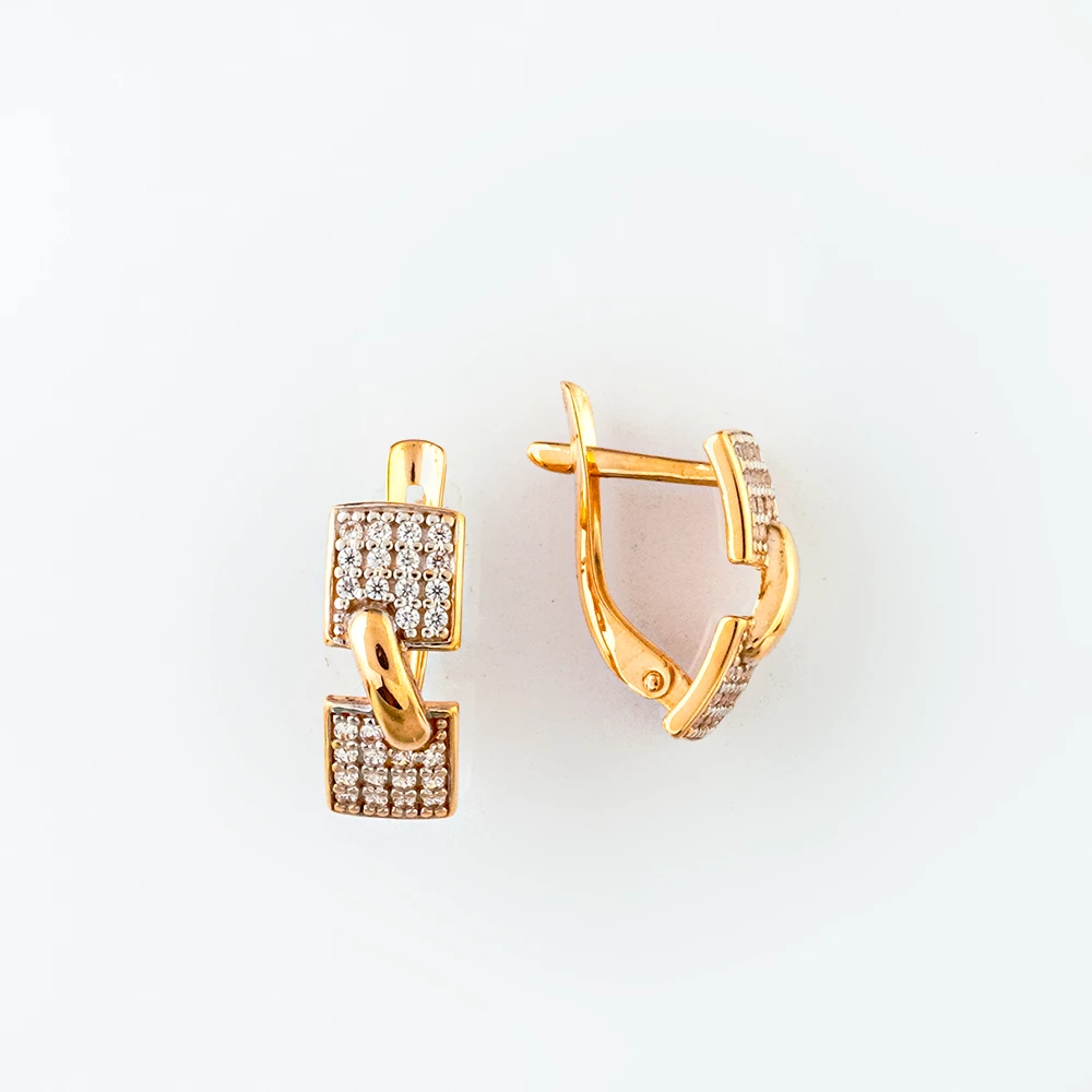 Серьги с фианитом из красного золота 585 пробы