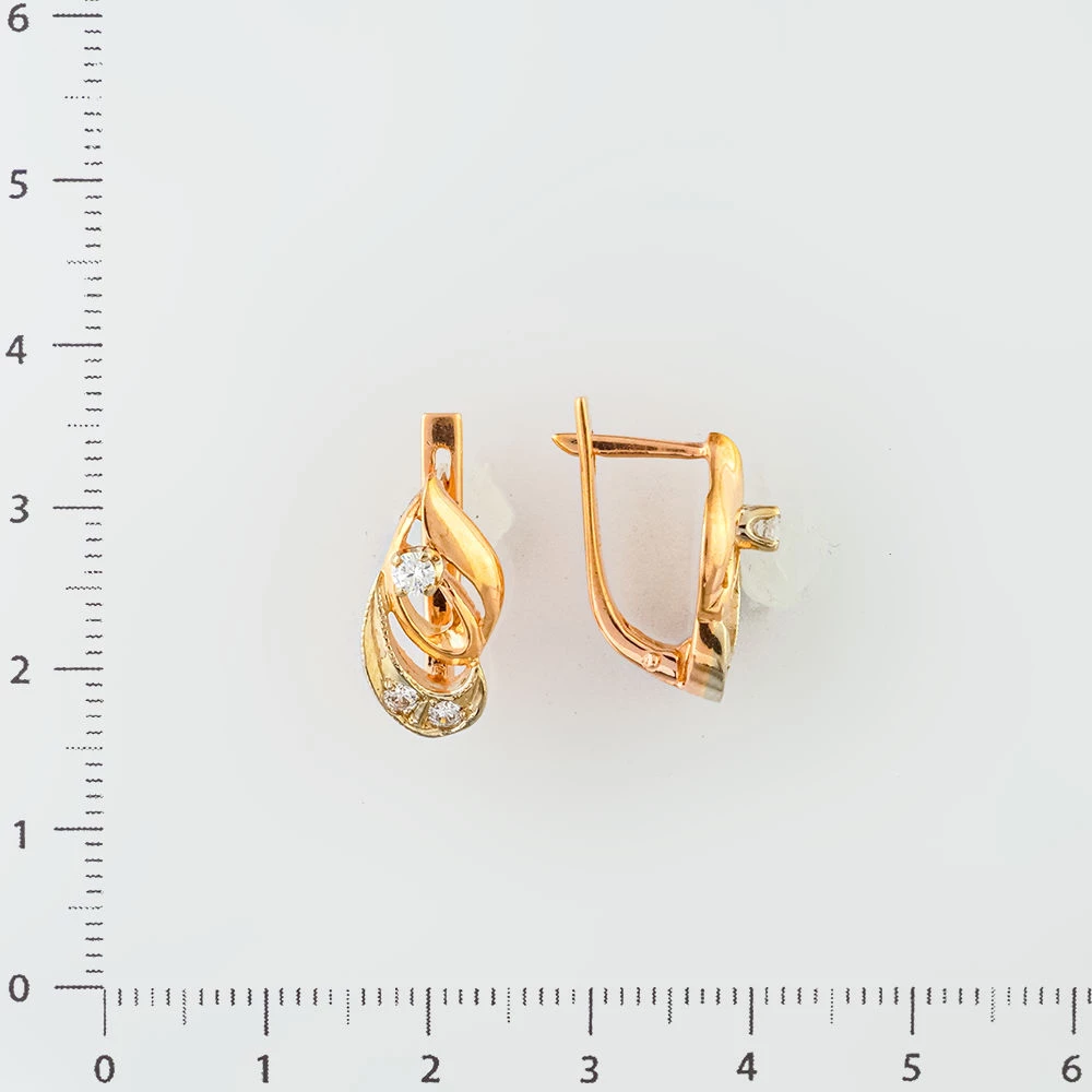 Серьги с фианитом из красного золота 585 пробы