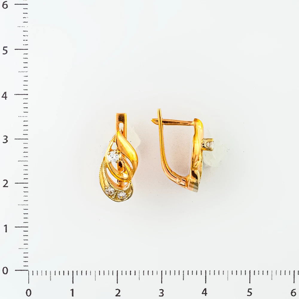Серьги с фианитом из красного золота 585 пробы