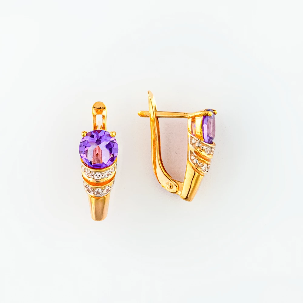 Серьги с аметистом из красного золота 585 пробы