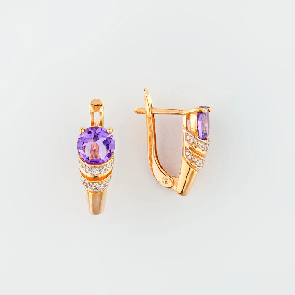 Серьги с аметистом из красного золота 585 пробы